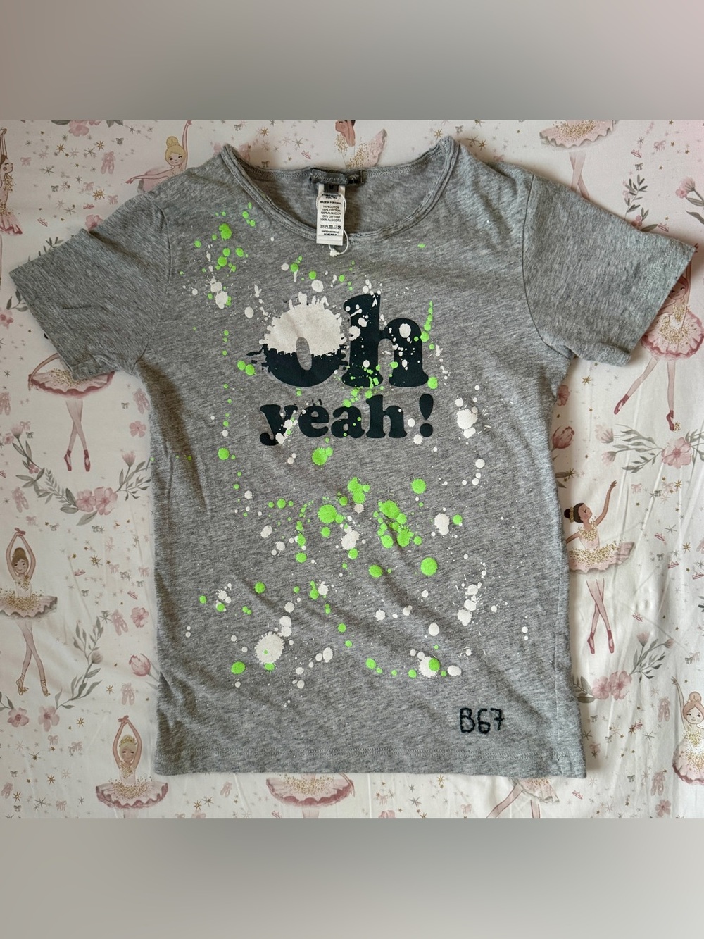Bonpoint Boys Size 8 Gray Paint Splatter “Oh Yeah!” Cotton Tee Portugal